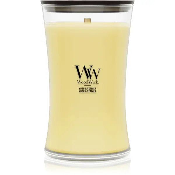Woodwick Yuzu & Vetiver lumânare parfumată cu fitil din lemn 610 g