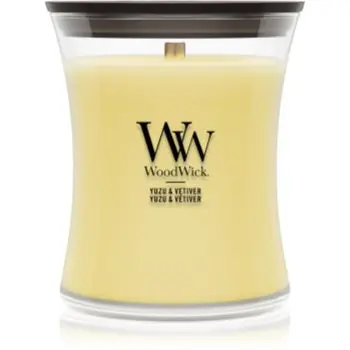 Woodwick Yuzu & Vetiver lumânare parfumată cu fitil din lemn