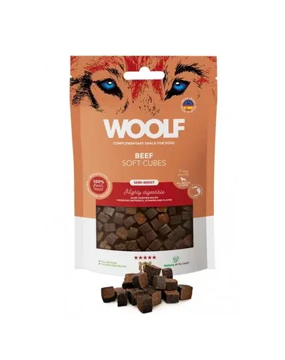 WOOLF Soft Cubes Beef Monoprotein 100g gustari moi din vita pentru caini
