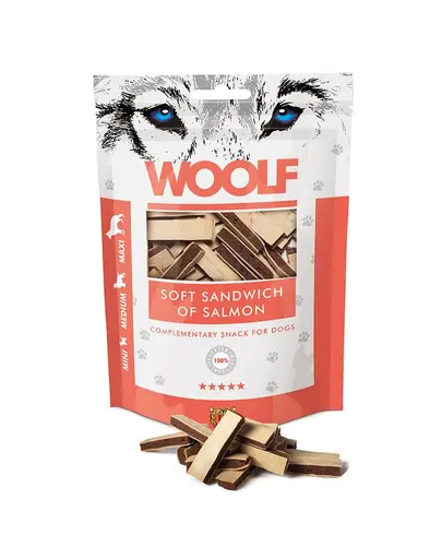 WOOLF Soft Sandwich Of Salmon 100g gustari moi pentru caini, cu somon