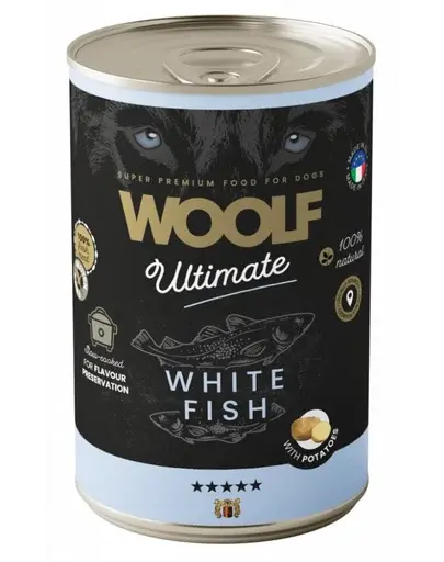 WOOLF Ultimate Adult Dog pește alb și cartofi 400g hrană conservă câini adulți