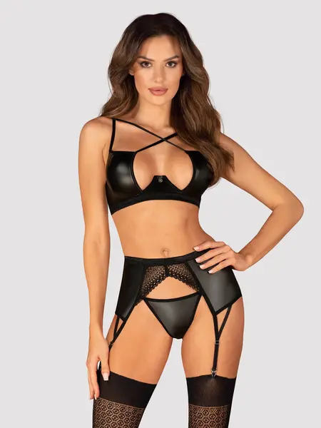 XL/2XL - Set compus din sutien, portjartier si chilot tanga Norides 3 Negru
