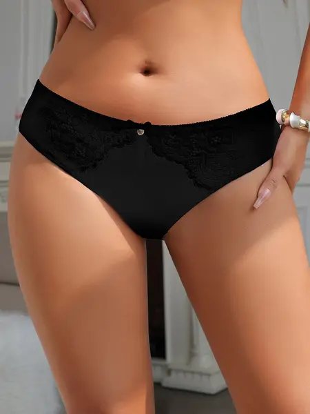 XL - Chilot clasic din material fin in combinatie cu dantela P5358-1 Negru
