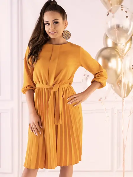 XL - Rochie midi cu maneca lunga Messina Galben