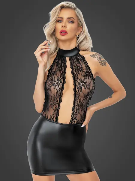 XL - Rochie mini din imitatie de piele F279 Negru