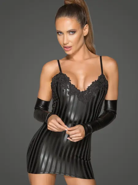XL - Rochie trendy din imitatie de piele F208 Negru