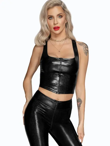 XL - Top din imitatie de piele de sarpe F275 Negru