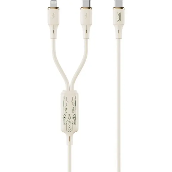 XO Design Cablu Incarcare USB-C - Lightning / USB-C XO Design NB-Q262 2in1, 100W, 1.2m, Bej