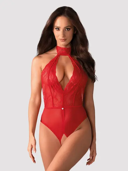 XS/S - Body trendy din dantela cu decupaj inghinal Dagmarie Rosu