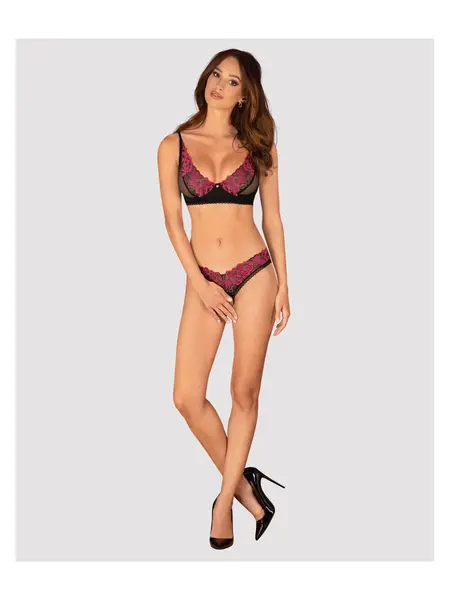 XS/S - Set trendy compus dintr-un sutien teddy negru cu decupaj în zona intimă