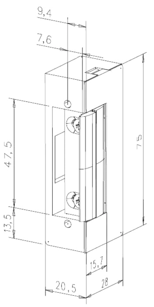 Yala electromagnetica de toc, consum redus, fail secure, deblocare mecanica, alimentare 12 Vcc - ASSA ABLOY E7E-E4139