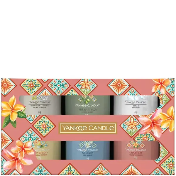 Yankee Candle 6 Mini Filled Votives (Capri Glow, Azure Sky, Lemon Gelato, Midnight Jasmine, Clean Cotton, Olive & Cypress)