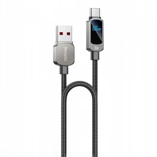 Yesido Cablu Date si Incarcare USB-A - USB-C Yesido CA128C Display, 66W, 1.2m, Negru