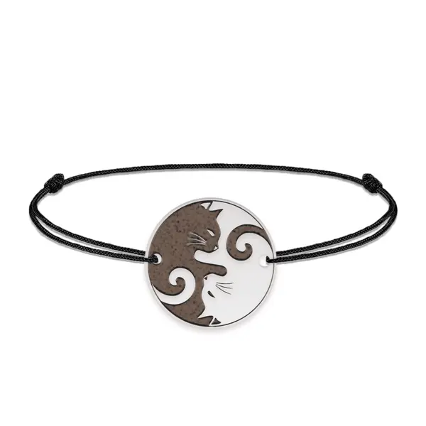 Yin&Yang - Bratara personalizata snur cu doua pisici din argint 925