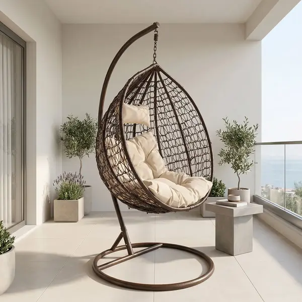 Zafer Pakoworld Swing, suspendat, metal/PP maro-bej cu perna, 106x103x200 cm Zafer Pakoworld Swing, suspendat, metal/PP maro-bej cu pernă, 106x103x200 cm