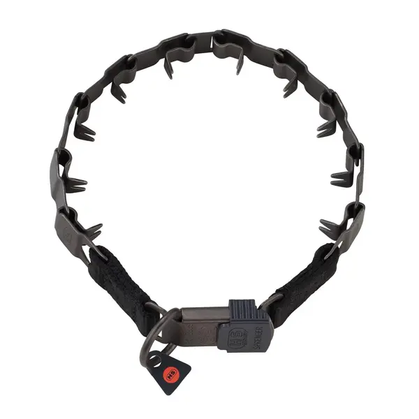 Zgarda Neck-Tech Sport Hermann Sprenger pentru dresaj, din otel inoxidabil NEGRU MAT cu catarama rapida - 60 cm