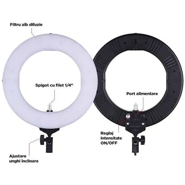Zomei Lampa circulara Zomei 35cm cu suport telefon