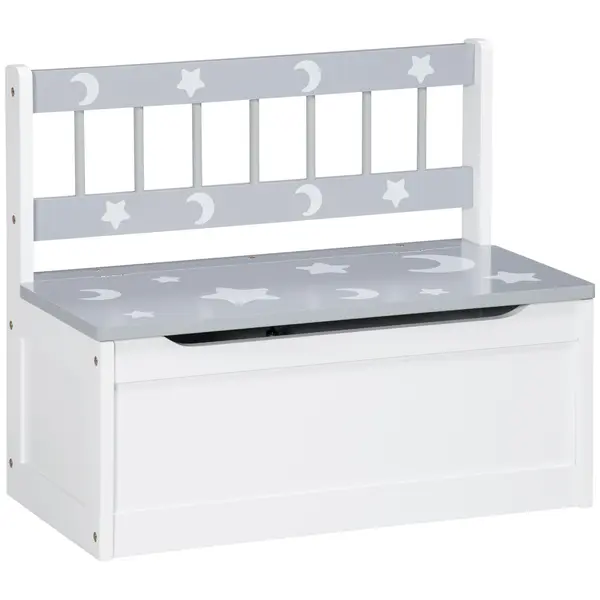 ZONEKIZ Cufar jucarii moderna 2 in 1, scaun pentru copii lada depozitare jucarii, MDF si lemn de pin, 60x30x50 cm, alb si gri | Aosom Romania