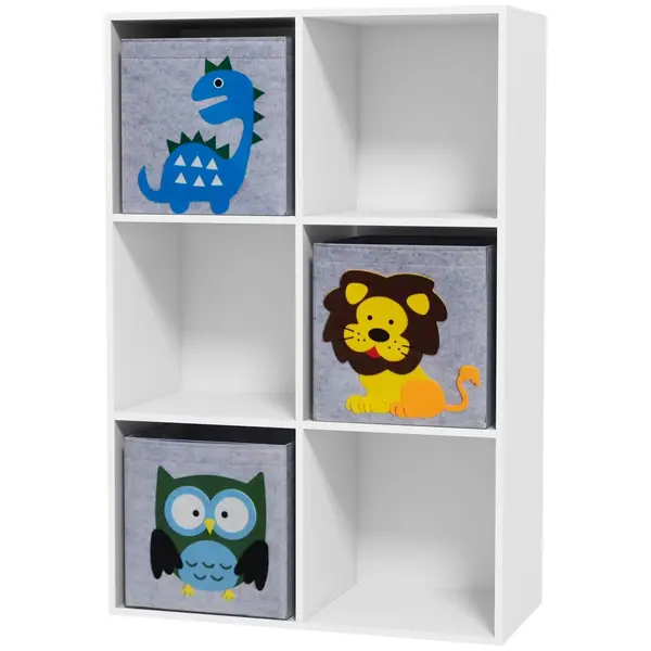 ZONEKIZ Organizator pentru Jucarii, Dulap de Depozitare cu Trei Sertare din Material, Raft Organizator, 61,8x29,9x91,5 cm, Alb | Aosom Romania