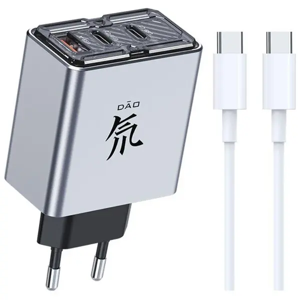 ZTE Incarcator retea ZTE PA0214E, 80W GaN, cablu 100W, 2 x USB-C, 1 x USB, Gri