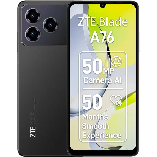 ZTE Telefon mobil ZTE Blade A56, 4GB RAM, 128GB, 5G, Dual SIM, 5G, Android 15, Negru